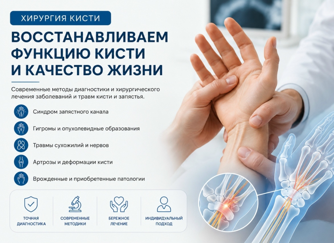 Хирургия кисти, лечение нарушений функций кисти и запястья